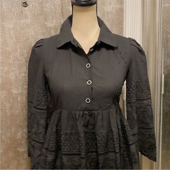 Adam Lippes tiered eyelet black dress, US2 - Picture 2 of 11